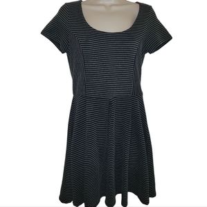 Rewind Striped Juniors Skater Dress Charcoal & Black L